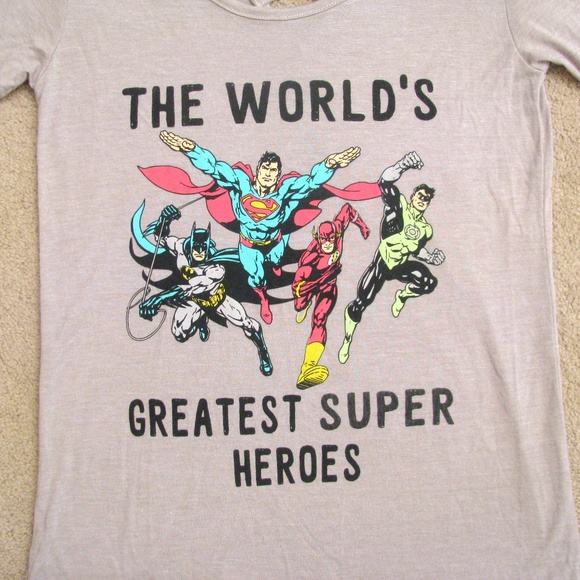 Super Heroes Long Sleeve Graphic Tee Womens Size XS Extra Small Grey Comics - Picture 3 of 9